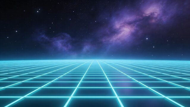 Grid landscape under starry sky