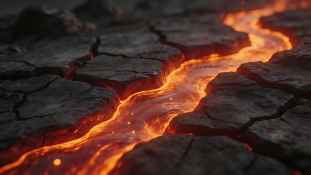 Lava flow through cracked rock