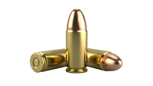 Three brass-colored rifle bullets laying on a dark surface Vector