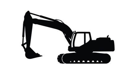 A black silhouette of a large excavator machine working on construction silhouette © Mama