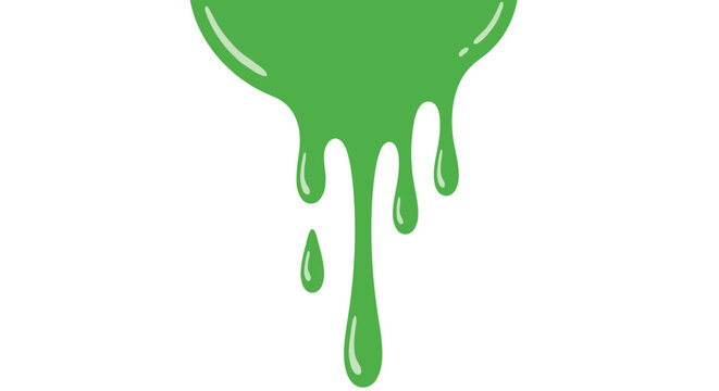Thick green liquid or slime dripping down from the top against a plain white background for a messy, toxic, or fun graphic design element.