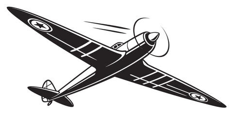 Dynamic vintage fighter airplane with propeller flying graphic illustration airplane propeller aviation aircraft silhouette illustration transportation aeroplane aerospace isolated military © ADOBE