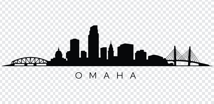 Black silhouette of omaha city skyline with bridges