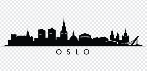 Black silhouette of oslo city skyline with various buildings and bridge © MdshakiburRahman