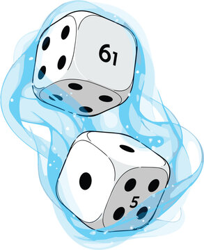 Rolling Dice with Water Swirl, Dice Graphic Design with 6 and 5 Numbers