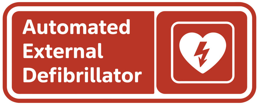 automated external defibrillator sign with heart lightning bolt icon