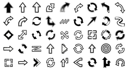 Fototapeta premium A vector set of various arrow icons and symbols in a circular motion on a plain white background.