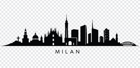 Fototapeta premium Black silhouette of milan city skyline with famous landmarks
