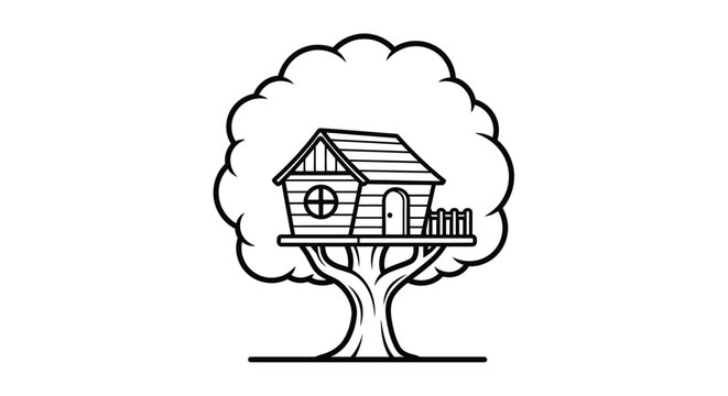 treehouse silhouette on transparent background high quality professional