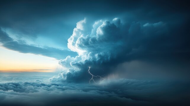 Storm brewing in dreamlike sky with dark clouds and lightning.