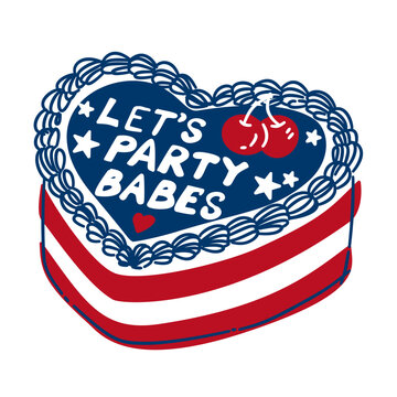 let's party babes cake in red and blue color vector line