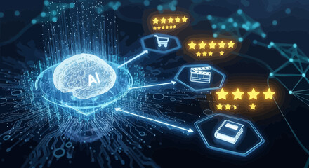 Obraz premium Artificial Intelligence, AI Brain, Neural Network, Technology Icons, Futuristic Concepts