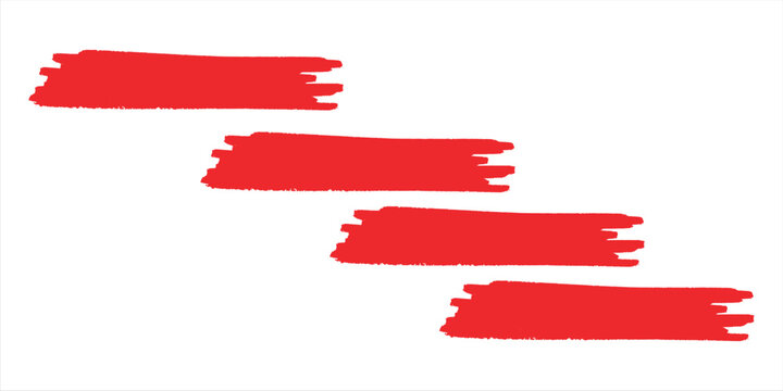 Red hand painted brush stroke vector set. Rough paint underlines and grunge divider lines with textured brush finish, artistic highlight illustration.