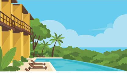 Obraz premium Jungle Terrace Bali Resort Flat Design Illustration