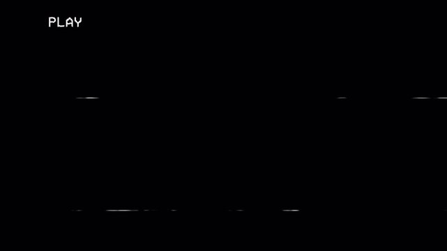 Retro VHS playback screen showing PLAY icon with glitch distortion. Vintage analog tape recording interface with video noise and signal interference on alpha channel, overlay footage. 4K Video
