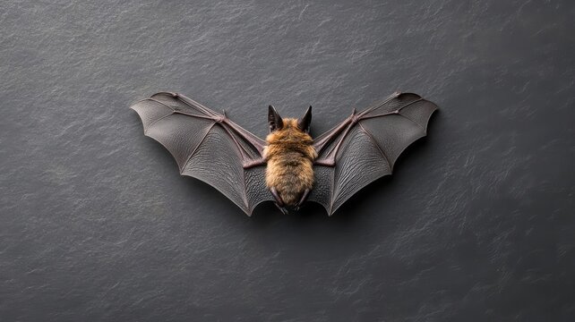 Bat against an isolated background, showcasing its dark wings and unique features in a simple, uncluttered environment.