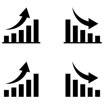 Business Growth and Decline Bar Chart Trend Arrow Vector Icons
