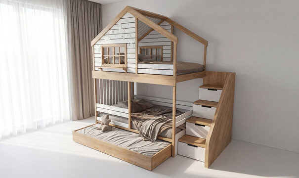 Children&rsquo;s bunk beds in an empty room