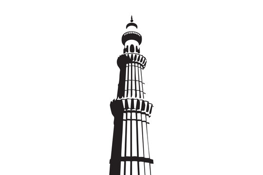 Qutub Minar Vector Illustration Set &ndash; Minimal Line Art, Silhouette & Detailed Architecture Design for Travel, Landmark & Islamic Heritage Projects