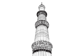 Obraz premium Qutub Minar Vector Illustration Set – Minimal Line Art, Silhouette & Detailed Architecture Design for Travel, Landmark & Islamic Heritage Projects