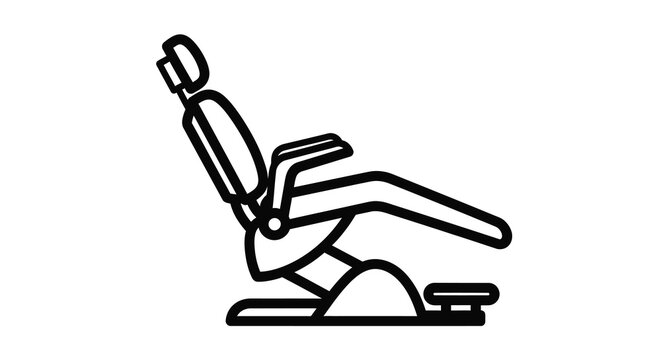 Simple line drawing depicts a reclining chair in stark black silhouette