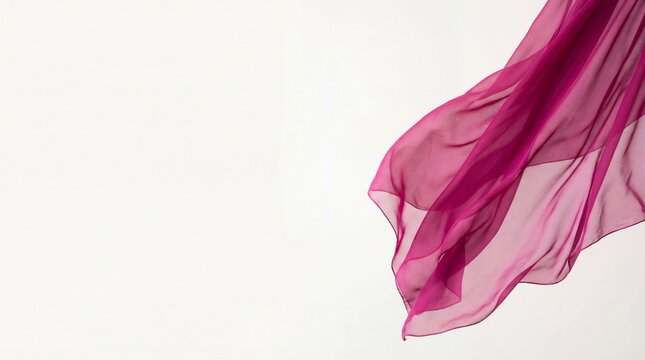 Magenta silk fabric flowing in the wind isolated on white background