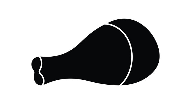 A simple black silhouette of a chicken drumstick boldly outlined silhouette