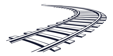 Black and white illustration of curving railway tracks perspective view with railroad transportation perspective infrastructure monochrome illustration transport locomotive destination © MD MOGAMMEL HAQUE 