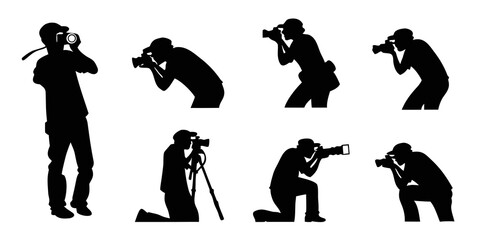 Silhouette set of photographers capturing images with cameras photographer silhouette photography shooting capturing collection illustration activity profession standing kneeling creation © MD MOGAMMEL HAQUE 