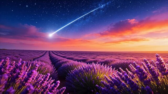Lavender field under starry sky