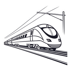Modern high-speed train on tracks with transport illustration locomotive passenger technology transportation electric carriage efficient railroad movement perspective departure © MD MOGAMMEL HAQUE 