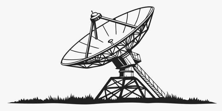 Large parabolic satellite dish antenna graphic for deep space communication astronomy and telecommunications research with satellite communication technology astronomy observatory telescope