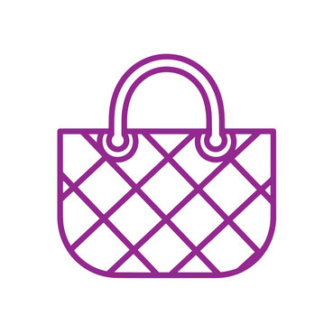 Purple handbag icon with crisscross pattern on transparent background