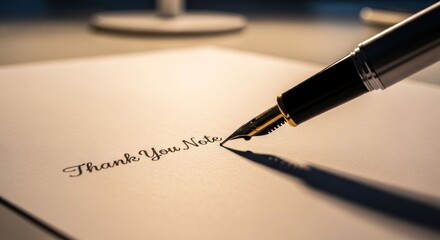 Fototapeta premium Elegant Fountain Pen Writing Thank You Note on Textured Paper.