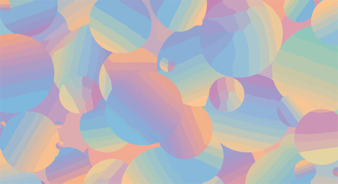 A colorful abstract pattern of overlapping pastel-colored circles and stripes