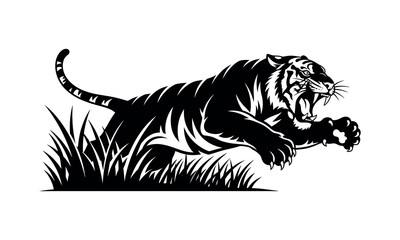 Obraz premium Tiger Attack Silhouette Vector Pack, Wild Animal Predator Illustration Collection