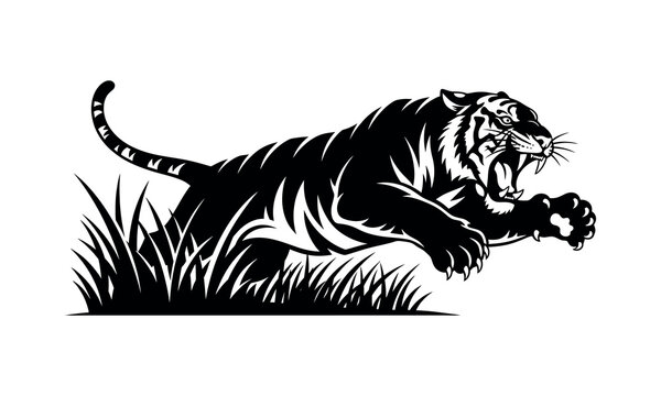 Tiger Attack Silhouette Vector Pack, Wild Animal Predator Illustration Collection