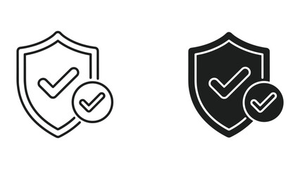 Two shield icons with checkmarks in black and white, representing security and protection concepts © SHAHRIYAR RASEL