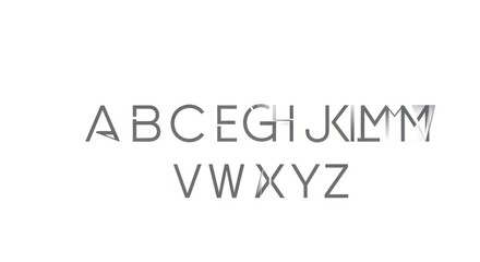 Obraz premium Minimalist glitch alphabet set, abstract distorted typography on white background, creative digital font design with fragmented letters