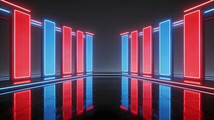 Obraz premium neon light corridor with red and blue