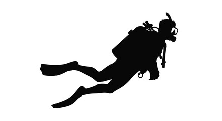 A scuba diver in full gear appears to swim forward a striking silhouette © Mama