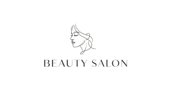 Minimalist beauty salon logo with elegant line art woman face, professional aesthetic spa branding, black and white feminine skincare illustration
