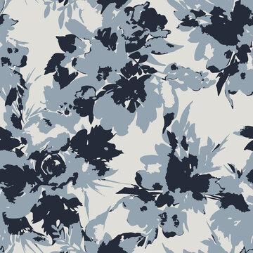Light gray and blue floral pattern illustration with illustration abstract background botanical decorative seamless silhouette