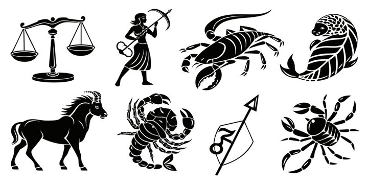 Astrology zodiac signs collection including scales scorpion goat other horoscope symbols with astrology horoscope astrological sagittarius capricorn heavenly celestial mythology constellation