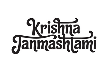 Obraz premium Krishna Janmashtami Typography Vector – Elegant Calligraphy Lettering with Peacock Feather for Hindu Festival Greeting
