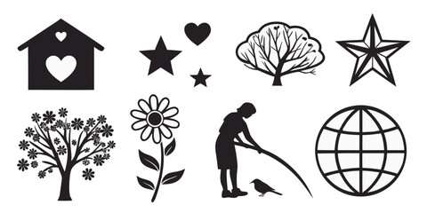 Set of decorative black and white vector silhouettes and graphic symbols with silhouettes collection illustration decoration elements geography romantic abstract isolated creative © MST NASIMA KHATUM