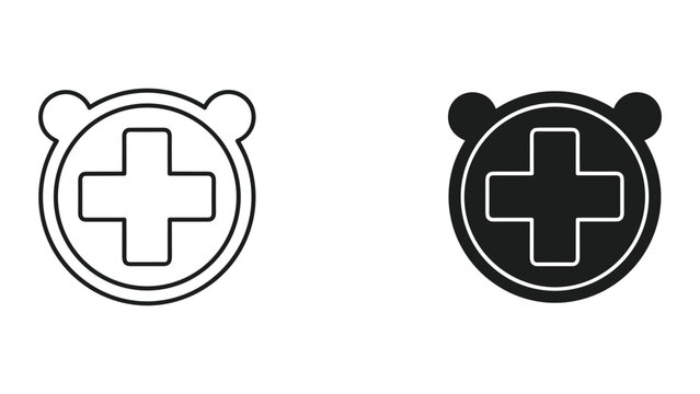 Black and white bear shaped medical cross icon with circular border