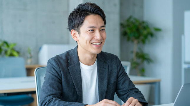 スタートアップ企業・ベンチャー企業の男性スタッフ オフィスでミーティング