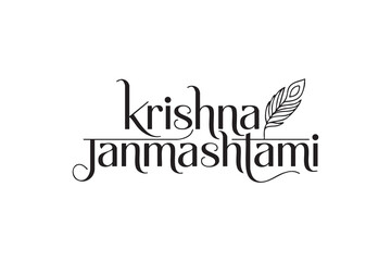 Fototapeta premium Krishna Janmashtami Typography Vector – Elegant Calligraphy Lettering with Peacock Feather for Hindu Festival Greeting