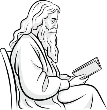 Rabindranath Tagore Line Art Portrait of the Nobel Laureate
Bengali Poet Tagore Reading Book Silhouette Vector

Nobel Laureate Rabindranath Tagore
Indian Poet Tagore Sketch Reading a Book Illustration